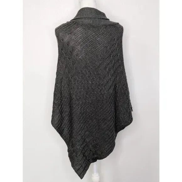 Say What? Poncho Sweater Gray Knit V Neck Casual One Size - Picture 5 of 7